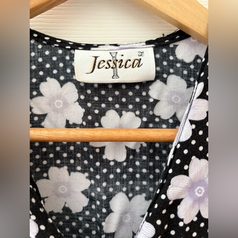 Jessica vintage short romper button front purple floral polka dot size large - Picture 5 of 11